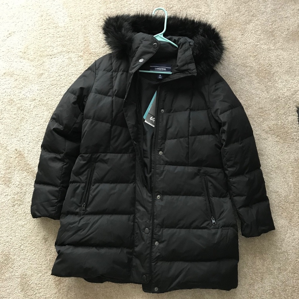 Long Black Parka with Faux Fur